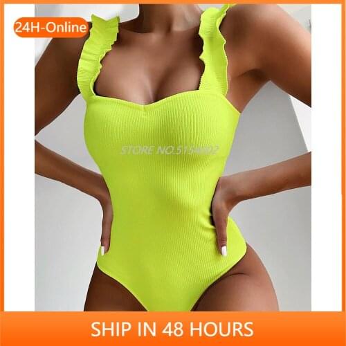 2020 Sexy One Piece Swimsuit Ruffle Swimwear Women Monokini Bodysuit Push Up Swim Suit Female Bathing Suit Summer Beach Wear