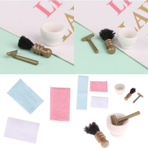 3Pcs/Set 1:12 Dollhouse Miniature Shaver Set Brush Razor Hair Towels Bathroom Model Decor