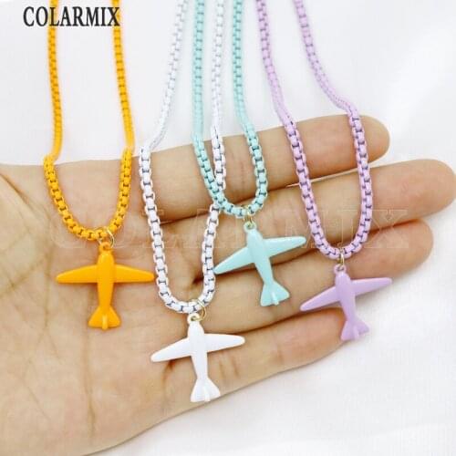 3 Pcs Plane Pendant necklace Mix color Box Chain Lovely Pendant necklace Elegant Necklace women Jewelry Necklace 31902