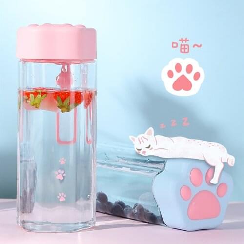 500ml Cute Plastic Cup Summer with Cover with Rope Safety Drop Water Bottle Simple and Fresh Water Cup for Mori Students