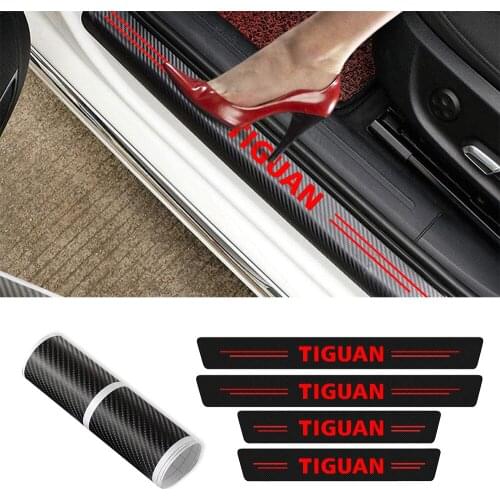 4Pcs Car Stickers Carbon Fiber Car Door Threshold Sill Protection For VW Volkswagen Tiguan 1 2 2008 - 2019 2020 2021 Accessories