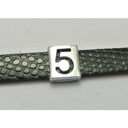 20 Alloy Carved Number "5" Slide Charm Fit 8mm Wristbands Belt Pet Collar