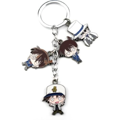 Anime Keychains Detective Conan Kiddo Kudou Shinichi Edogawa Konan Metal Keyring Figure Key Chain For Men Women Car Bag Key Ring