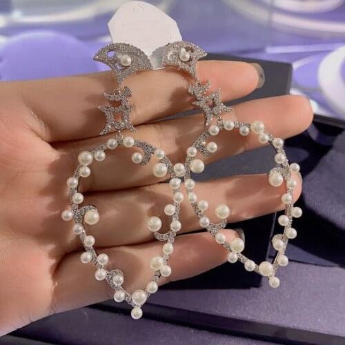Brand 1:1Fashion Earrings Silver Color Large Pear Shaped Pearls Earrings with High Quality AAA Zircon Women Luxury Jewelry
