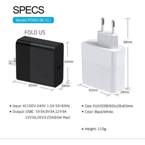 USB-C Charger PD 65W GaN 3.0 Fast Charging Power Adapter PD 100W C C for MacBook/ASUS/HP/HUAWEI Laptops iPad Pro/iPhone Galaxy