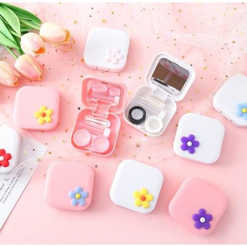 Cartoon Small Fresh Flower Contact Lens Case Lovely Portable Myopic Contact Lens Care Box Simple Cosmetic Pupil Box