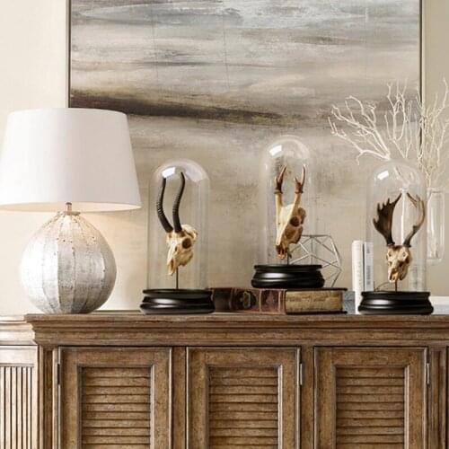 Home Desktop Statue Craft Decoration Accessories Vintage Triceratops Antelope Moose Skull Sculpture For Living Room With Cover