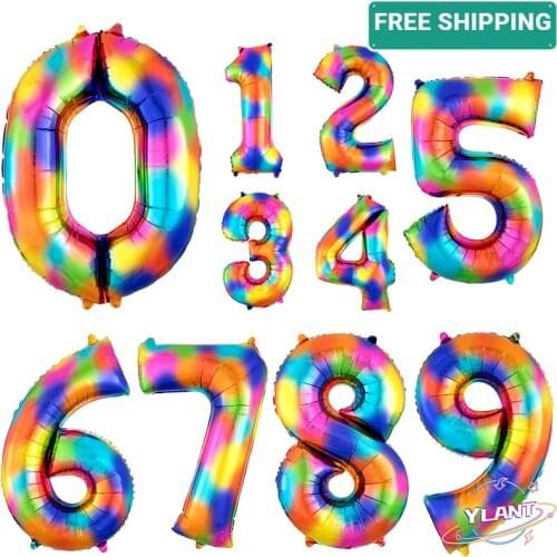 Globos de aluminio con numero de arcoiris para ninos decoracion de feliz cumpleanos boda fiesta de Navidad Digital regalo