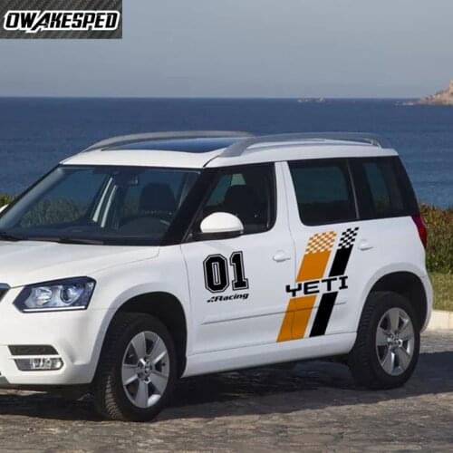 Racing Lattices Vinyl Decals Car Door Side Skirt Sticker For Skoda YETI OFF ROAD Styling Auto Body Stripes Exterior Accessories