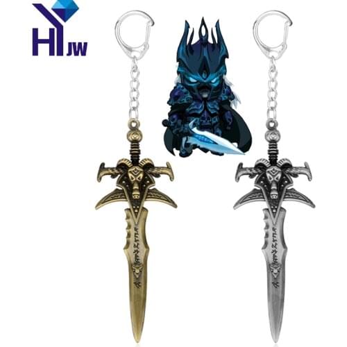 HEYu Hot Game World of War Craft WOW The Lich King Frostmourne Sword Weapon Dagger Metal Figures Toy with Keychain Key Ring