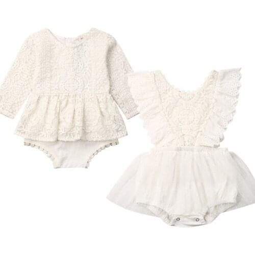 2020 Baby Clothing Newborn Baby Girls Autumn Clothes Flower Lace Floral Solid Dress Bodysuit Outfits Jumpsuits