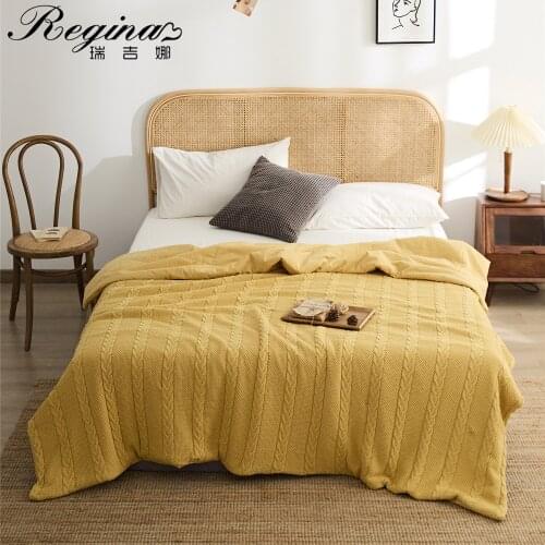 REGINA Brand Cozy Breathable Summer Quilt Blanket Elegant Knit Texture Yellow Pink Gray Green Red Thick Fluffy Cotton Comforter
