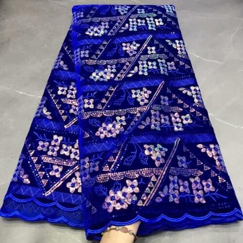 Royal Blue New Design Nigerian Lace Fabric African Lace Fabrics High Quality Velvet Elegant French Net Lace Fabric For Wedding