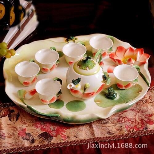 Creative porcelain enamel cup ceramic tea sets high-grade practical gifts pond Lotus Pond