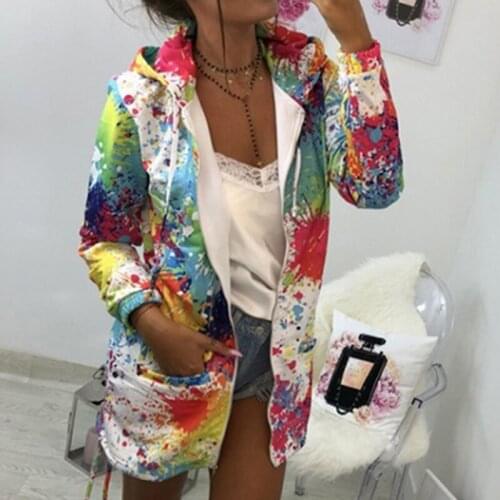 Spring Autumn Bomber Jacket Coat Women Print Pocket Zipper Hooded Outwear Casual Windbreaker Thin Slim Overcoats 2021