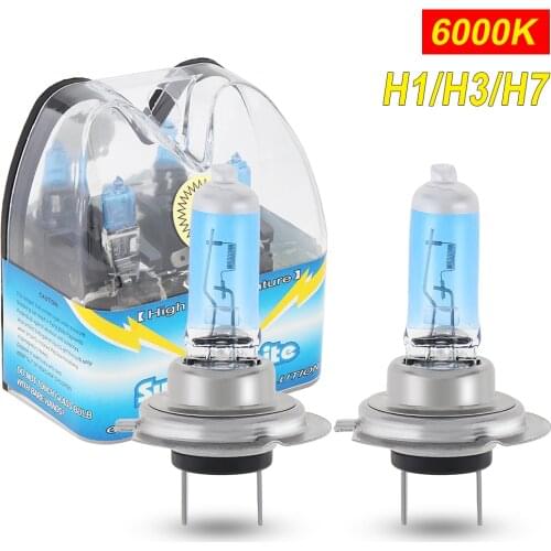 2pcs H1/ H3/ H7 100W 6000K White Light Super Bright Car HOD Halogen Lamp Auto Front Headlight for Cars Vehicle Motorcycle