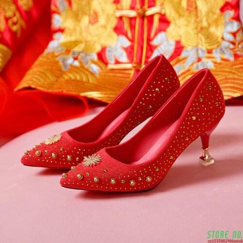 Lucyever 2021 Spring Summer Crystal Wedding Shoes Woman Pumps Sexy Ladies High Heels Fashion Party Women Thin Heels Red 5cm 7cm