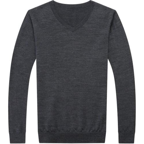 100% Wool Men Sweater Winter Knitting Yellow Grey Plain Woolen Knitwear Male Pullover V-Neck Casual Long Sleeve Man Sweaters