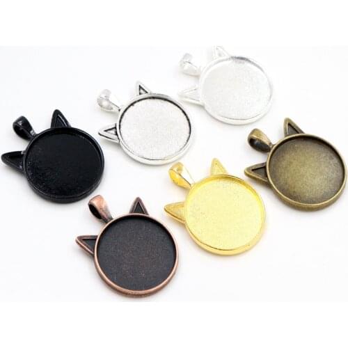 New Fashion 5pcs 25mm Inner Size Classic 6 Colors plated Cat Style Cabochon Base Setting Charms Pendant