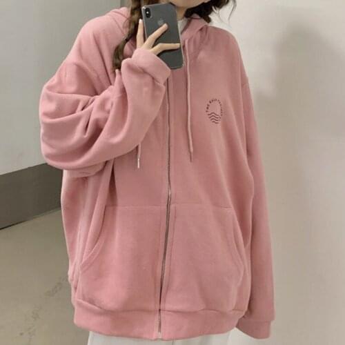 2021 New Korean Long Sleeved Zipper Hoodies Women Sweatshirt Oversized Harajuku Clothe Coat Women Blouse Y2k Graphic Hoodies