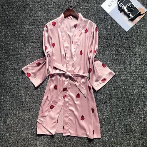 Yomrzl A692 New arrival summer and autumn womens robe lovely strawberry indoor clothes sweet one piece bathclothes