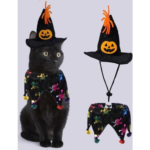 Wholesale Halloween Pet Hat Scarf Set Skull Pattern Cat Cap Set Decoration Cat Cosplay Har set