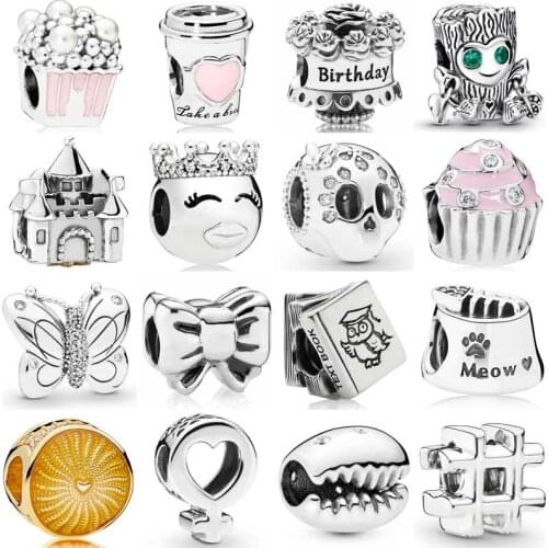 Pandora Takeaway Coffee Delicious Popcorn Pearls Sweet Tree Monster Charm 925 Sterling Silver Beads Fit Bracelet DIY Jewelry