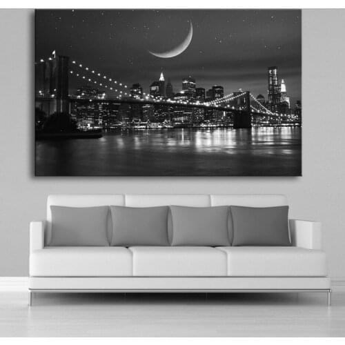 Modern Black and White New York Manhattan Bridge Landscape Posters Canvas Paintings Wall Art Pictures Living Room Wall Art Print