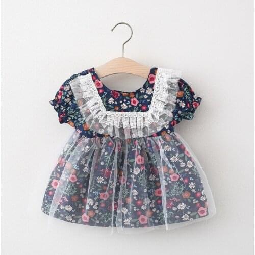 Baby Girls Princess Dress 2021 New Summer Kids Print Flower Dresses Newborn Baby Floral Clothes Short Sleeve Sweet Lace Dress