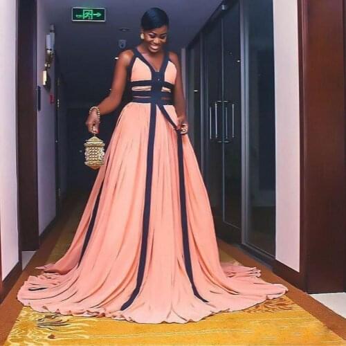 Plus Size Prom Dresses V Neck Chiffon Long African Evening Gowns Custom Made vestidos de fiesta Women Formal Party Dress Wear