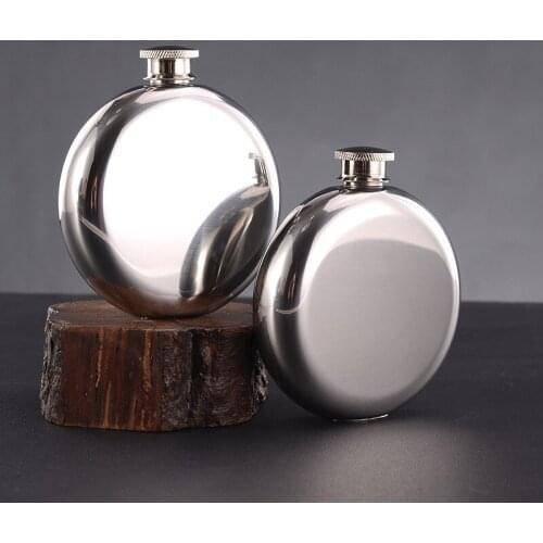 Portable Flagon Stainless Steel Round Bright 5oz Outdoor Portable Metal Liquor Bottle