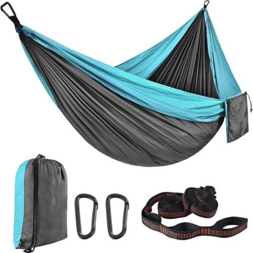 Outdoor custom double camping hammock portable with tree belt ultra light parachute cloth nylon hammock 300*200