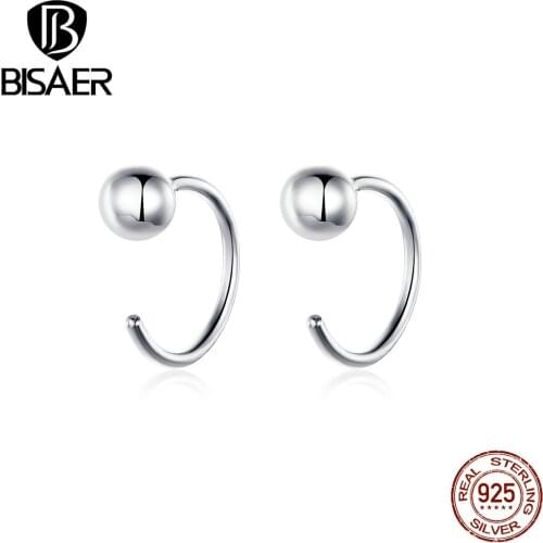 Simple Earrings BISAER Authentic 925 Sterling Silver Simple Geometric Women Stud Earrings Sterling Silver Jewelry