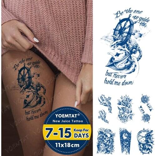 Juice Ink Lasting Waterproof Tattoo Sticker Clock Anchor Compass Cross Skull Flash Full Tattoos Body Art Fake Tatto Men Women