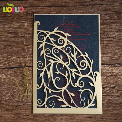 Light gold leaves 10Pcs Sample Laser Cut Wedding Invitation Card Customizalbe Envelopes & Inner Card & Party Supplies