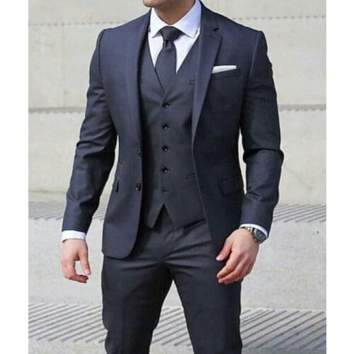 Navy Formal Men Suits for Wedding 3 Piece Male Set Jacket with Pants Vest Notched Lapel New Male Fashion Clothing
