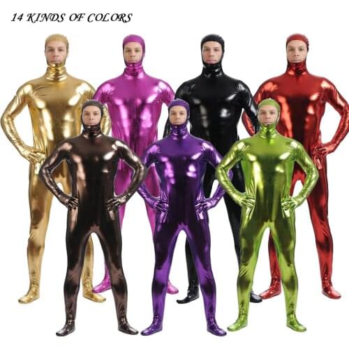 50 XXXLMetalli Spandex Open Face Adult Kids Leotard Shining Catsuit Sexy Unisex Zentai Full Body Set Costume cosplay Party