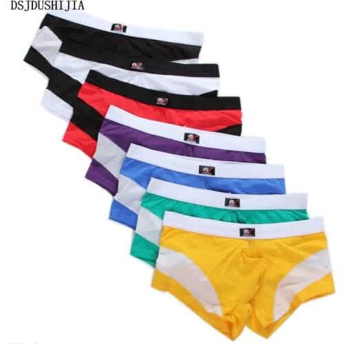 7Pcs Cotton Underwear Sexy Mesh Boxer Shorts Mens Patchwork Penis Pouch Boxers U Bulge Fetish Low Waist Trunks Underwear S-XL