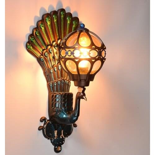 Outdoor light peacock wall lamps LED balcony retro villa garden door aisle wall lights green / gold ZA FG218
