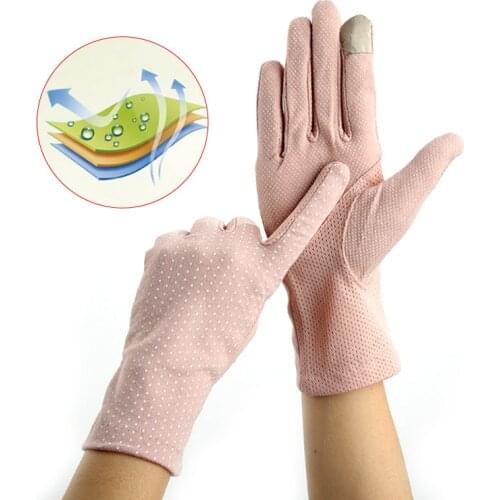 Spring Summer Driving Gloves Women Touch Screen Thin Cotton Gloves Lace UV Sun Against Non Slip Riding Car Gloves