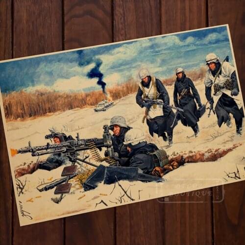 Battlefield Gun positions Tank assault WW2 Vintage Poster propaganda Retro Decorative Wall Canvas Stickers Posters Bar Home Deco