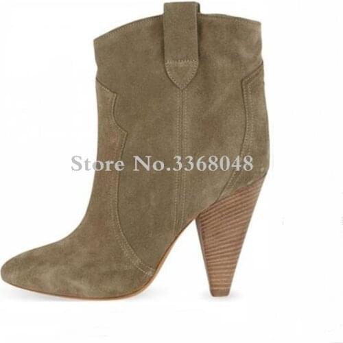 Shoes Woman Heels 2018 Lady Spike High Heels Slip on Boots Cowboy Light Green Short Booties Women Slip-on Pointed Toe Shoes