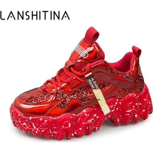 Platform Sneakers Women Spring 2020 Fashion Sequined Cloth Bling Breathable Round Toe Leisure Chunky Women Shoes Tenis Feminino