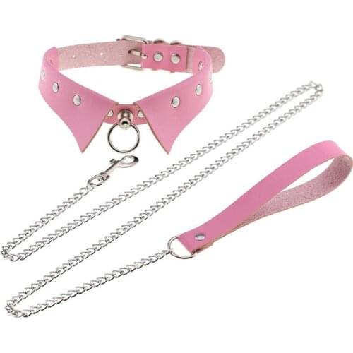 Women Pink Punk Choker Collar Pu Leather Choker Necklaces Pendant Bondage Goth Jewelry Link Chains Gothic Necklace Accessories