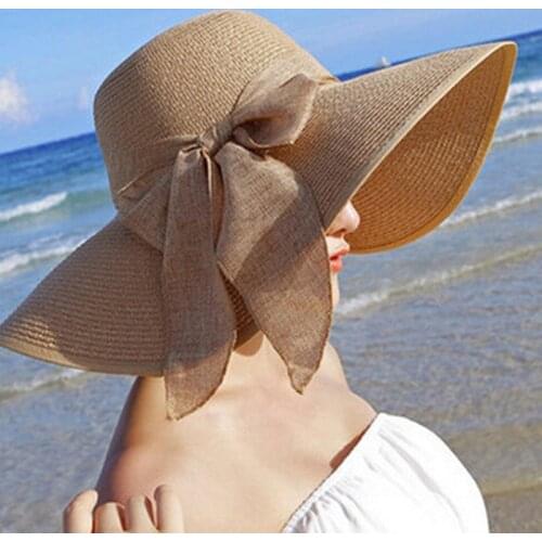 1 Pcs Hot Women Lady with Wide Brim Hat Floppy Beach Bowknot Cap Beach Hat Ladies Hat Summer Large Brim Hat UV Protect