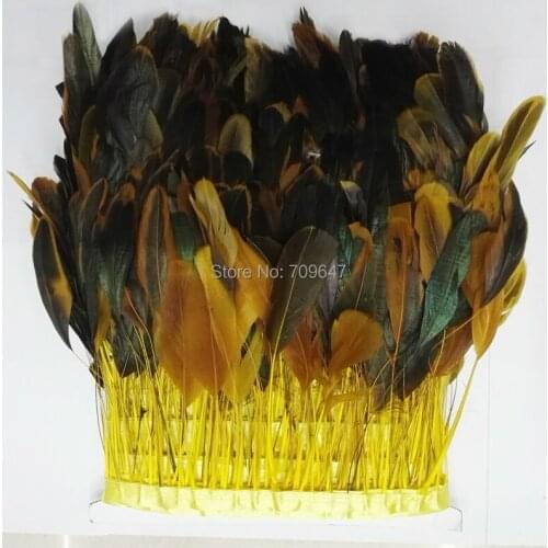 10Meters/Lot!Height 15-20cm Yellow Stripped Feathers,Yellow Stripped Coque Tail Feather fringe,Yellow feather trimming fringe