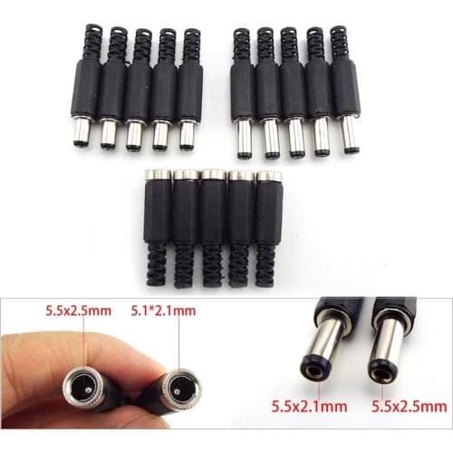 10pcs DC Female Power supply Plug Connectors 5.5mm x 2.1mm 5.5x2.5mm Male Jack Socket Repairs Adapter DIY projects Wire
