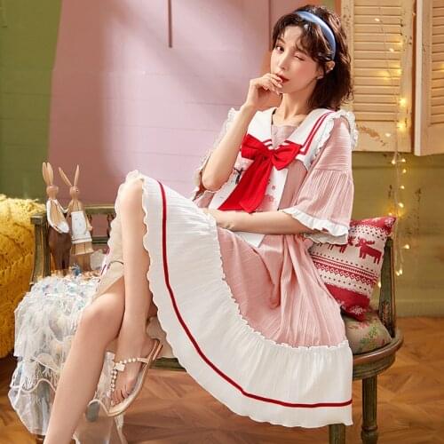 2021 New Women Nightgowns Cotton Nightdress Cute Nightwear Sweet Princess Short Sleeve Lounge Sleepwear Loose Summer Homewear