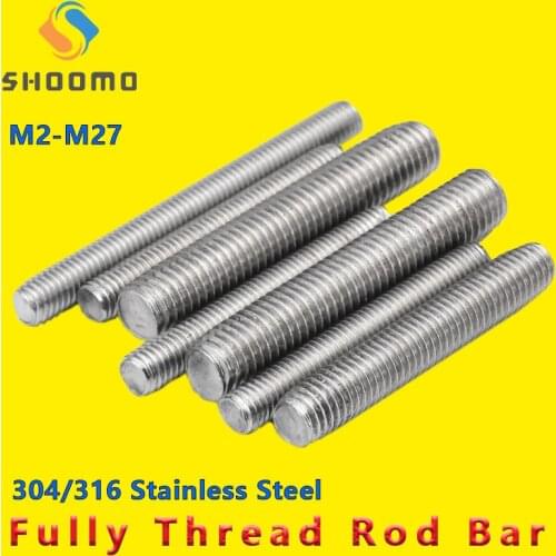 Fully Thread Rod Bar Stud Wire Screw Rod Threaded Rod Fasteners Silver Full Thread Rod Threaded Bar Rod Stud 304 Stainless Steel