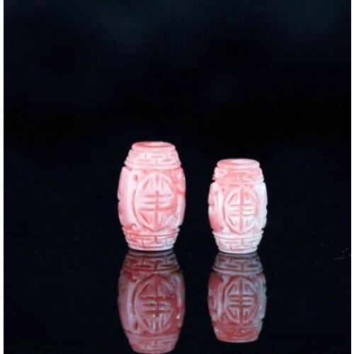 New imitation pink artificial coral 8*13mm 14*20mm cylinder column drum carving fine loose beads accessories 5pcs B919